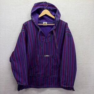 Vintage Cross Colours Baja Hoodie Made in USA Pullover Purple Striped 1